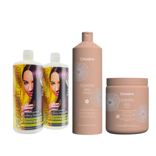 KIT CIRUGÍA CAPILAR GOLD KERA FRUIT: Tratamiento avanzado para reparar y alisar el cabello dañado.
