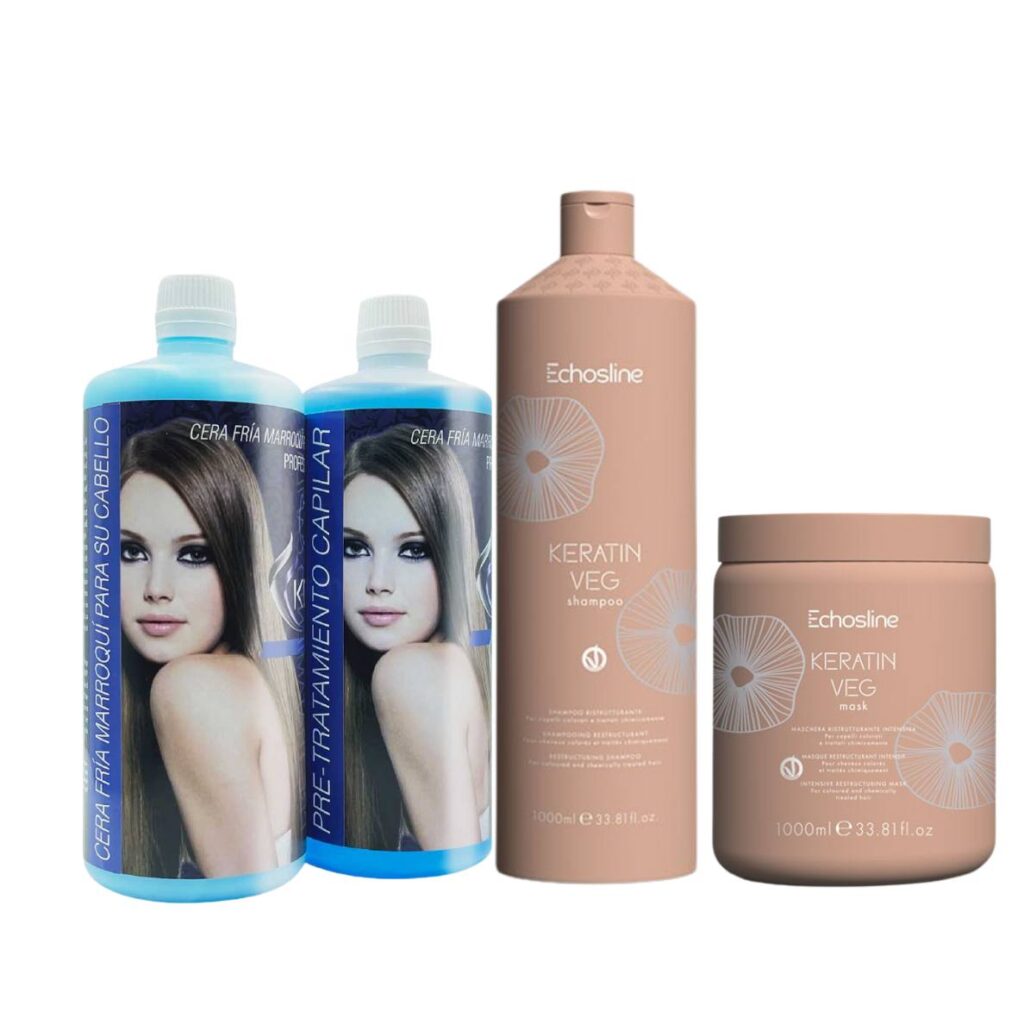 Pack Cera KIT KERA FRUIT Cera Fría Marroquí + KIT Post Alisado KERATIN VEG 1000ml