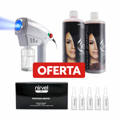 Pistola Pulverizadora Nanotecnología + Proteinas Reparadoras + Kit Keratina Kera Fruit Cocoa 1L