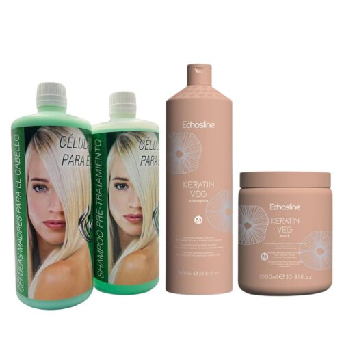 Combo KIT Alisador de Células Madre Kera Fruit y Keratin Vegan 1 Litro para Alisado y Nutrición Capilar